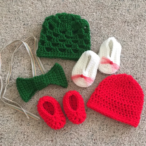 HAND CRAFTED Beanie Tie Slippers Baby or Doll Crochet Size 0 - Picture 2 of 8